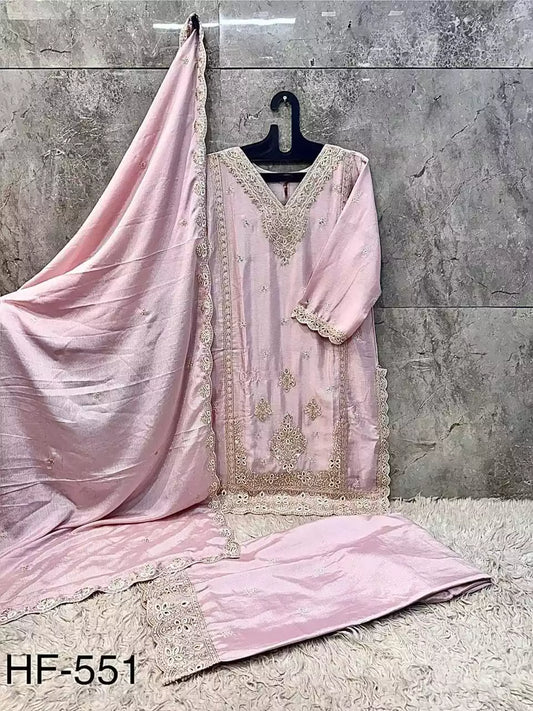 Lahori Designer Readymade Suit With Plazzo & Chinnon EMb Dupatta