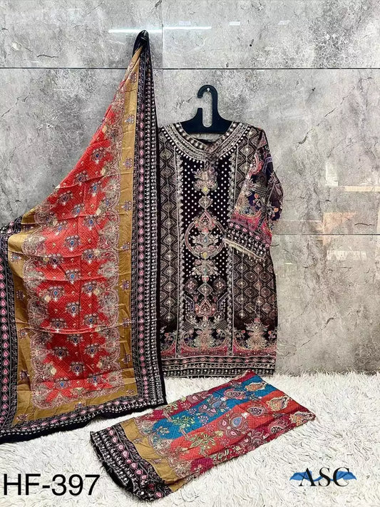 Rajwadi Maslin Designer Suit With Plazzo & Maslin Dupatta