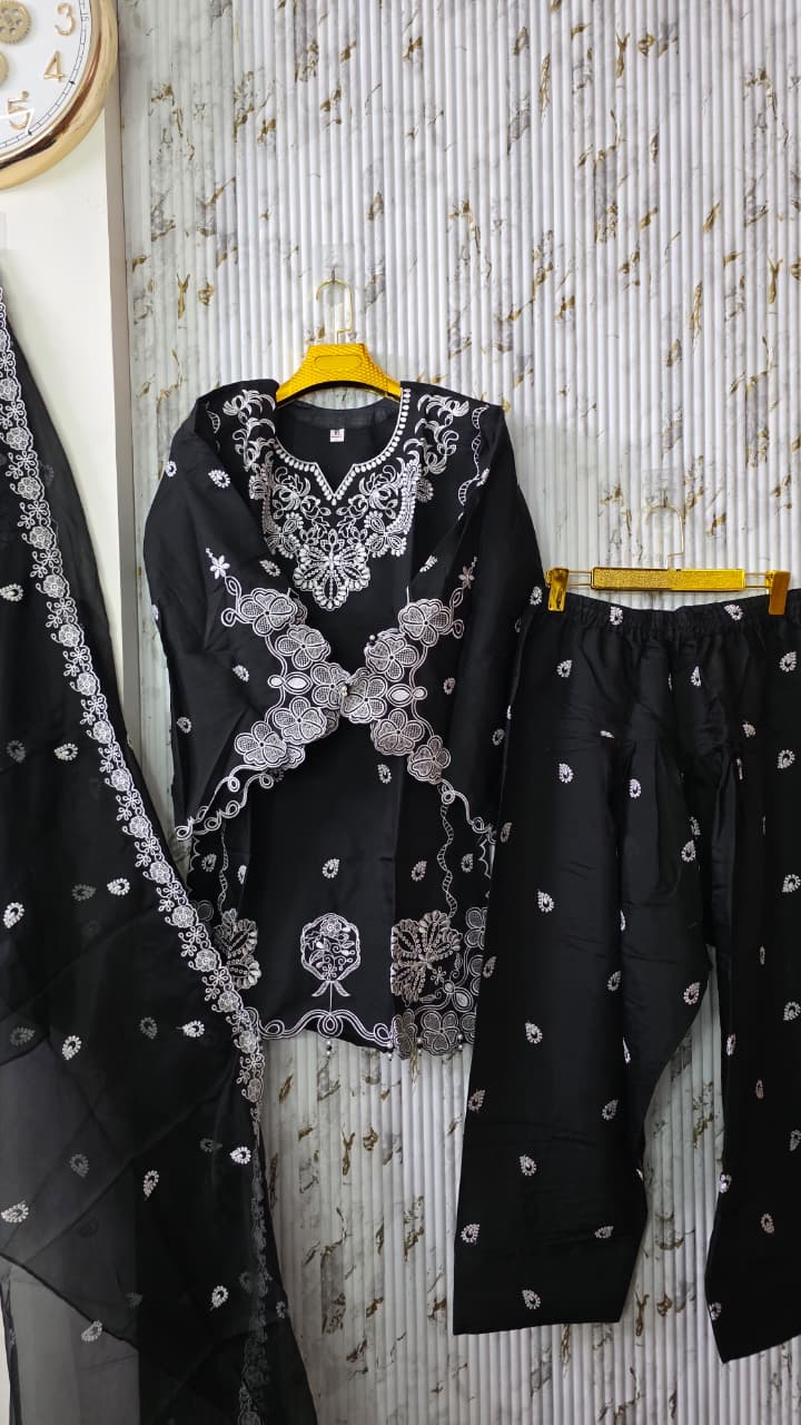 Farsi Salwar Roman Silk Readymade Lahori Style Designer Suit WIth Oragnaza Dupatta