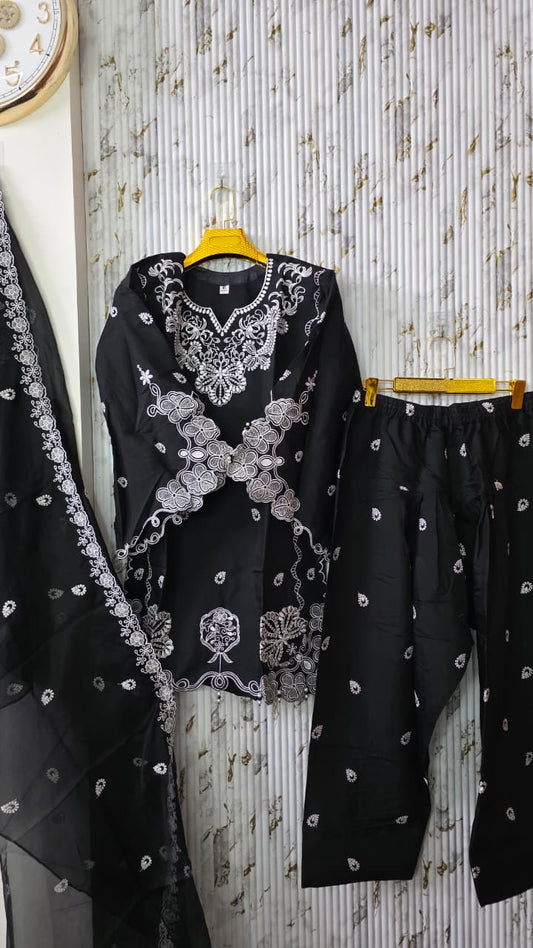 Farsi Salwar Roman Silk Readymade Lahori Style Designer Suit WIth Oragnaza Dupatta