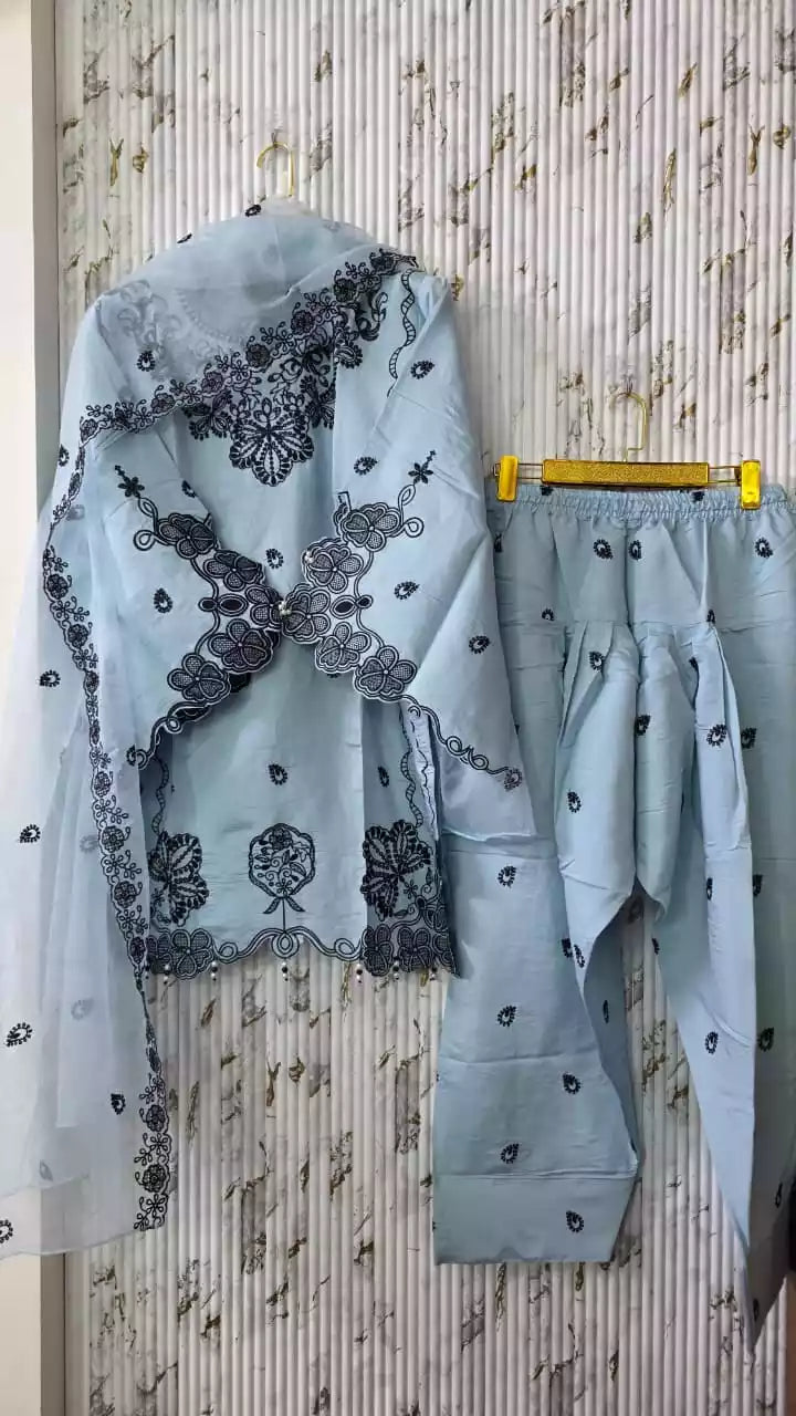 Farsi Salwar Roman Silk Readymade Lahori Style Designer Suit WIth Oragnaza Dupatta