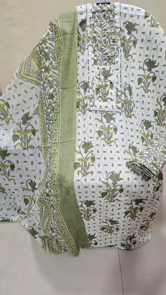 Unstitched Suit with Neck Embroidery & Cotton Dupatta