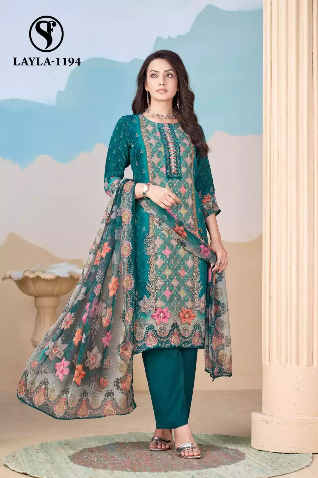 Crepe Readymade Paksitani Print Designer With Embroidery
