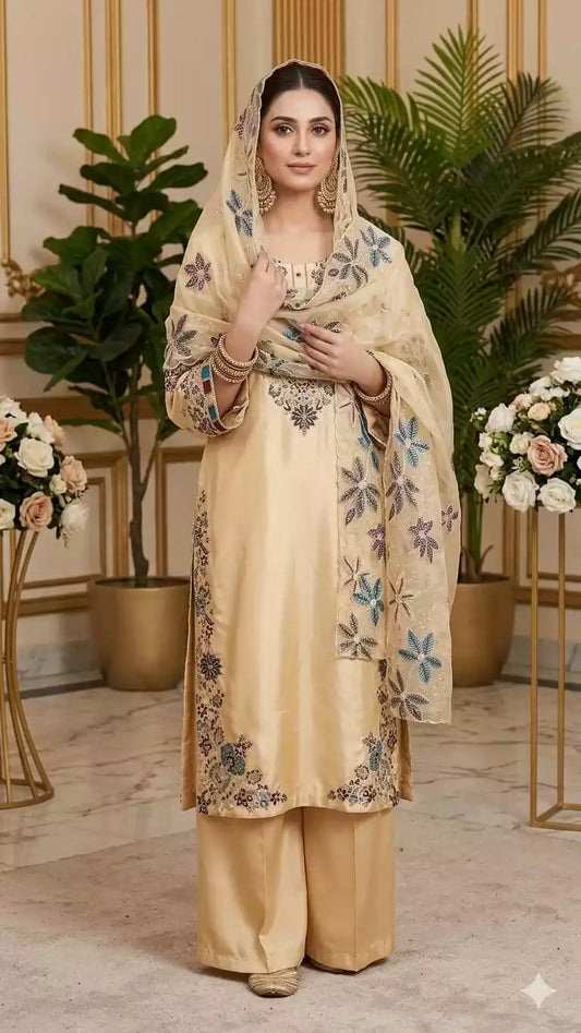 Jimmy Choo Pakistani Designer Suit With Plazoo and Embroidered Organza Dupatta