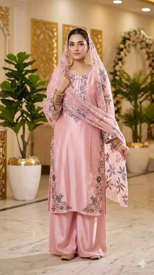 Jimmy Choo Pakistani Designer Suit With Plazoo and Embroidered Organza Dupatta