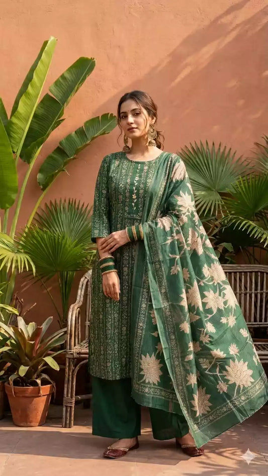 Readymade Cotton Suit With Rayon Plazo & Cotton Soft Dupatta