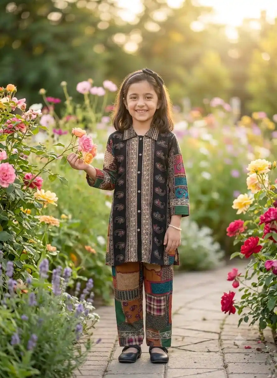 Black Patchwork Karachi Lace Co-Ord