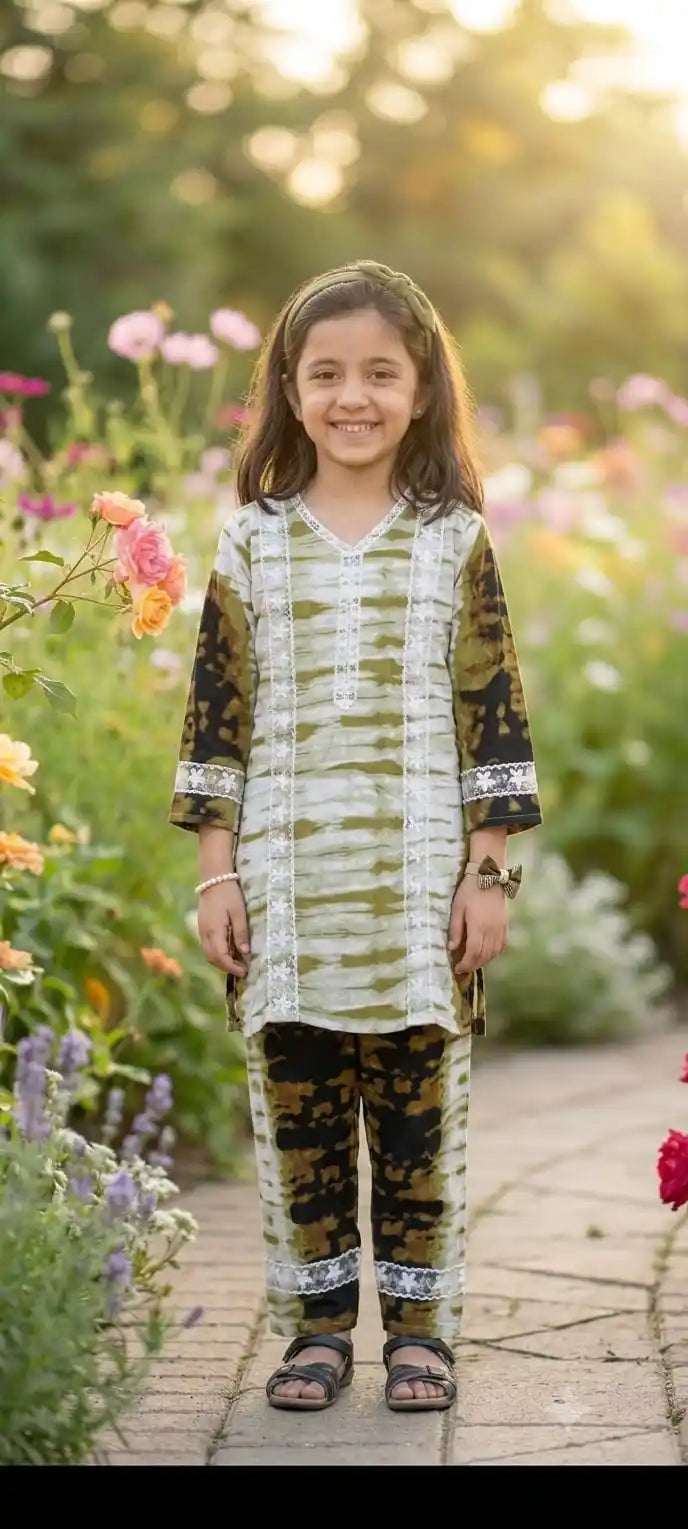 Camouflage Green Karachi Lace Set
