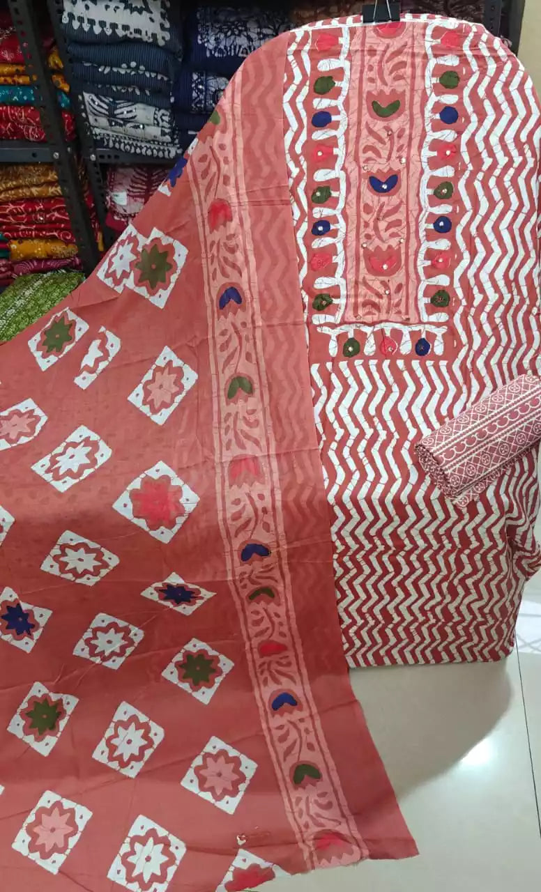 Daily Wear Pink Chevron Print Cotton Unstitched Suit showcasing chevron design and vibrant colors by ASC Fashion Store.