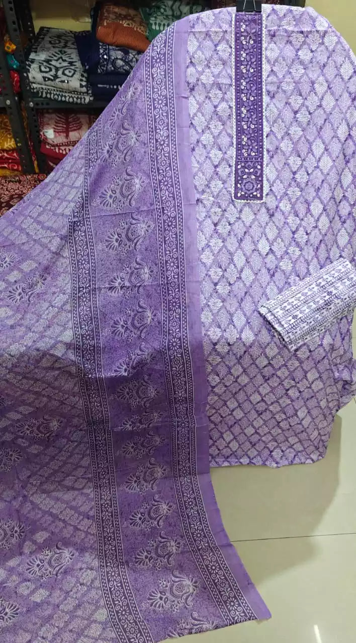 Daily Wear Lavender Diamond Print Cotton Unstitched Suit by ASC Fashion Store