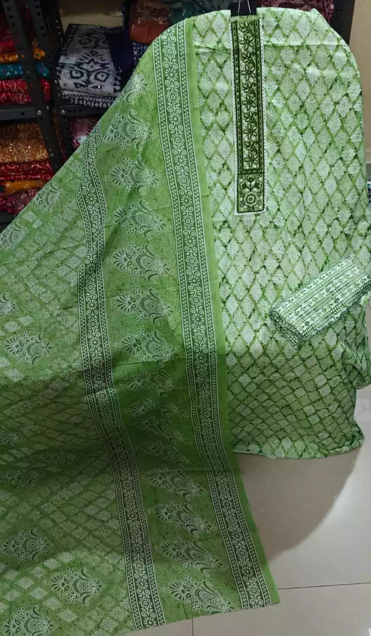 olive green embroidered unstitched suit showcasing diamond print and embroidered neck detail by ASC Fashion Store.