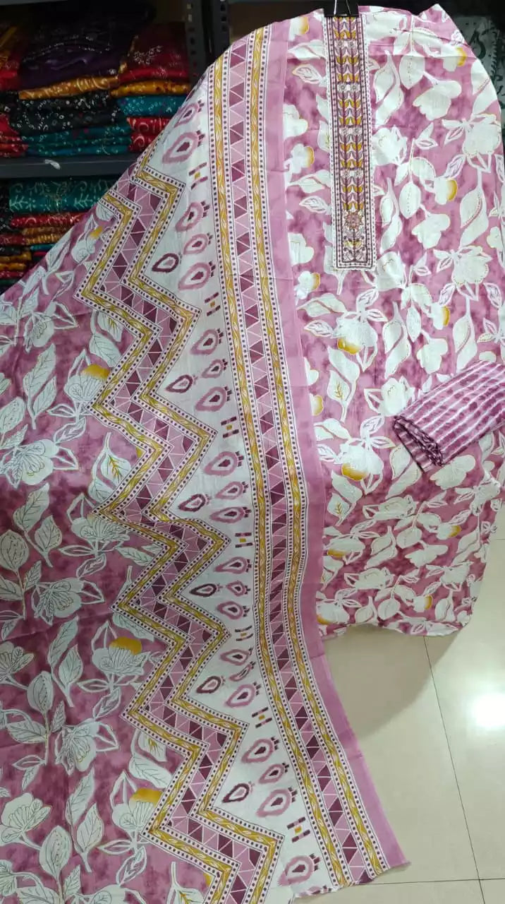 Daily Wear Floral Print Cotton Unstitched Suit With Multicolor Patch by ASC Fashion Store