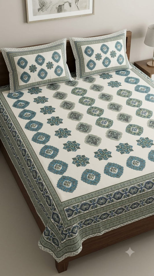 Super King Size Pure Cotton Bedsheet 9x9 ft With 2 Pillow Covers - ASC Fashion Store