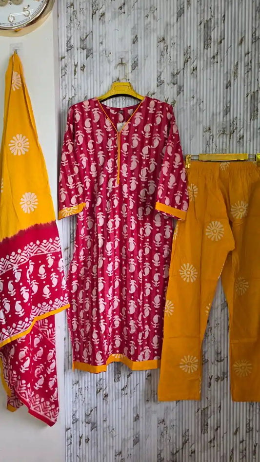 READYMADE COTTON BATIC SUIT, Cotton Batic Salwar, Mal Cotton Dual Tone Color Dupata