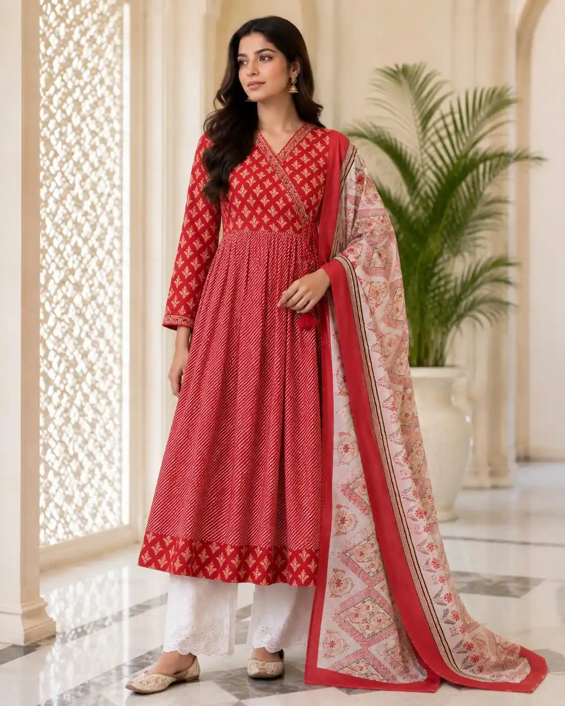 Cotton Anarkali Kurta with Pant and Dupatta Set by ASC