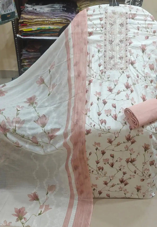 Peach Floral Cotton Unstitched Dress Material by ASC