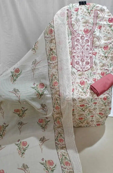 Pink Floral Cotton Unstitched Dress Material by ASC