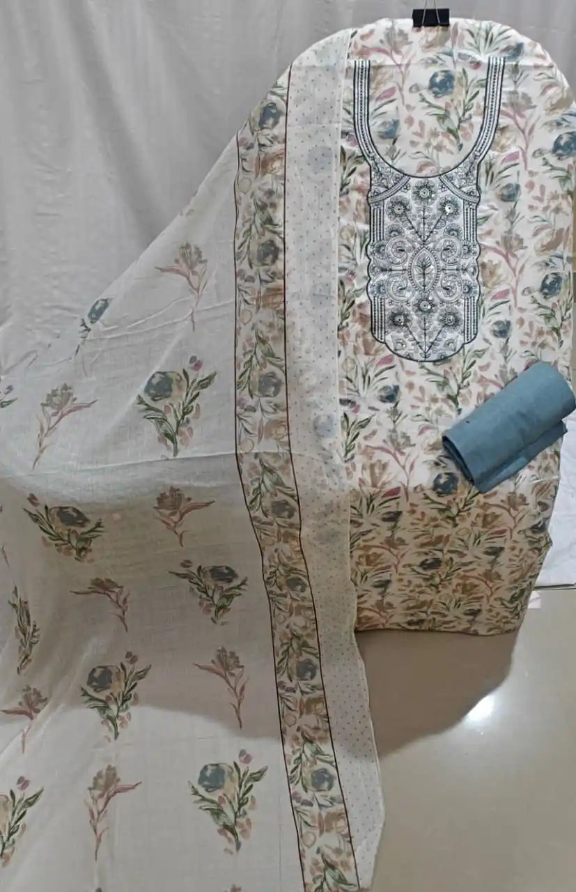 Grey Neck Embroidered Cotton Suit By ASC