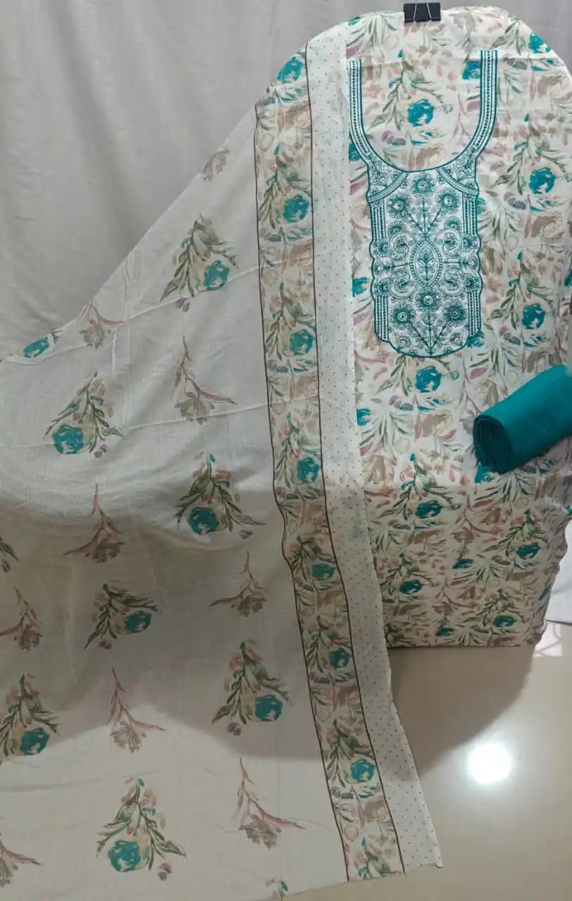 Teal Green Cotton Unstitched Dress Material by ASC