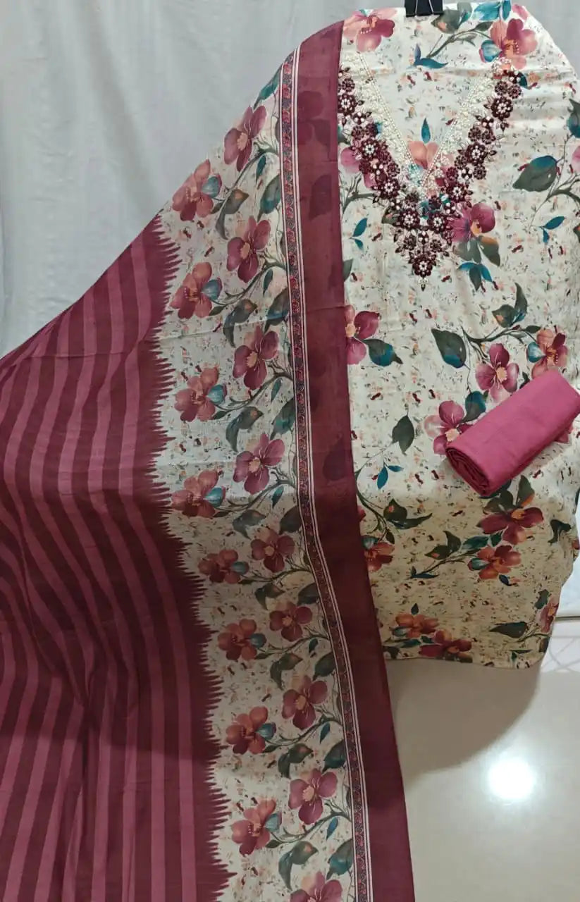 Maroon Floral Cotton Suit By ASC
