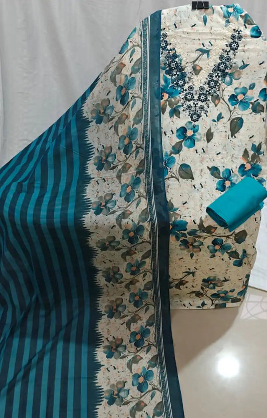 Blue Floral Embroidered Neck Suit By ASC