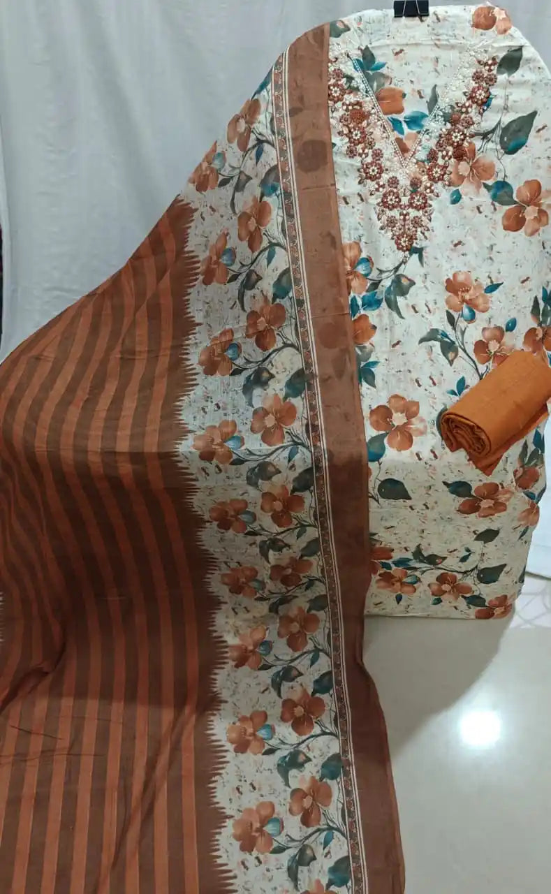 Peach floral Neck Embroidered Suit By ASC