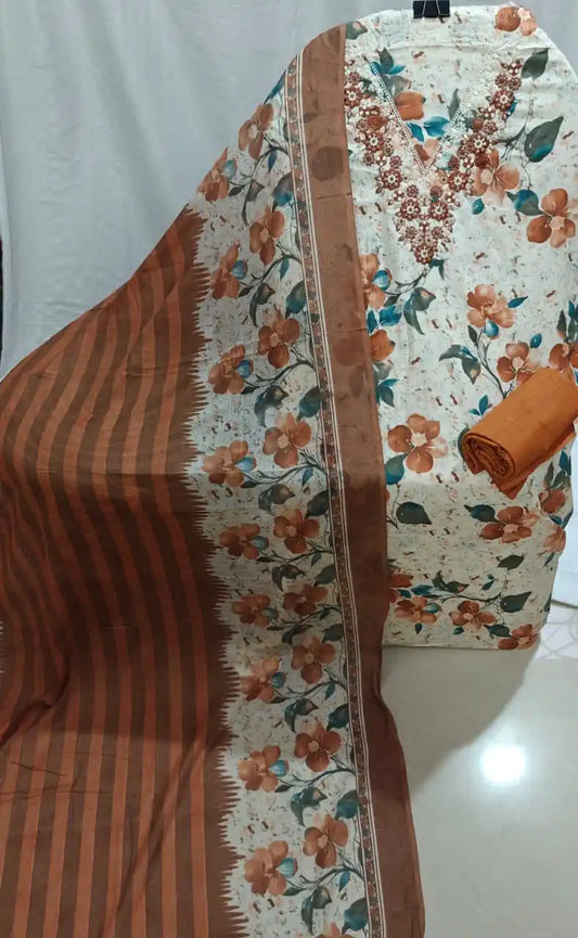 Peach floral Neck Embroidered Suit By ASC
