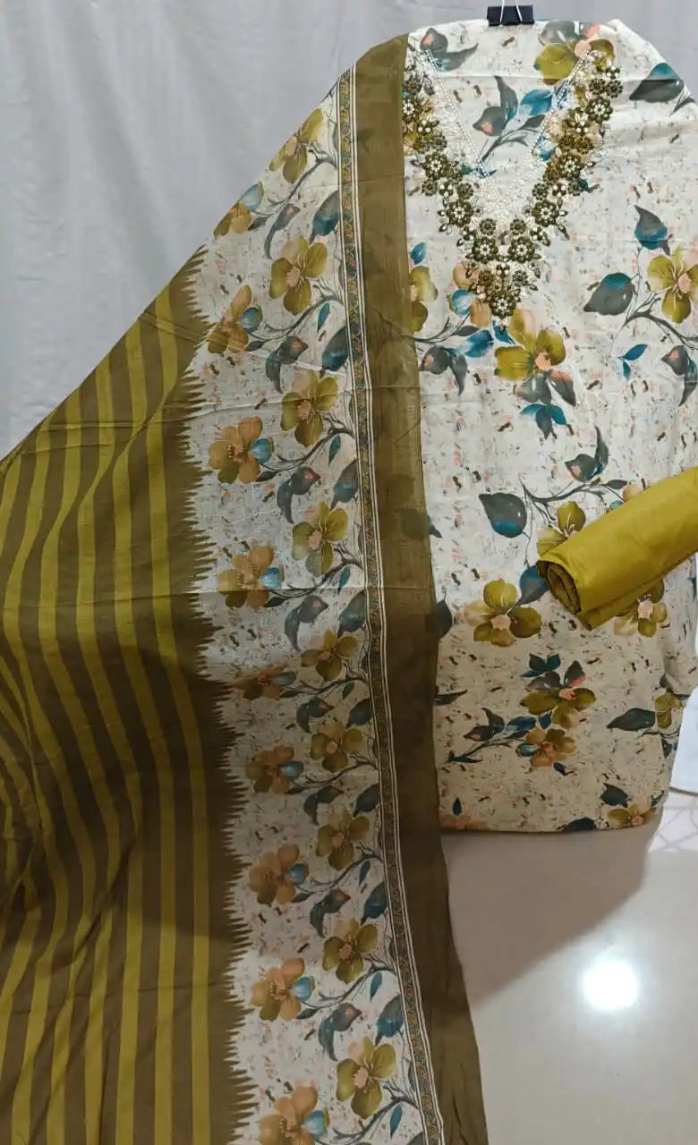 Olive Floral Cotton Suit By ASC