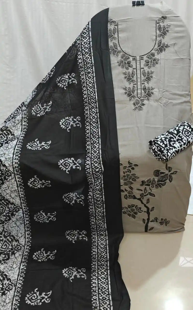 Black Cotton Unstitched Dress Material By ASC