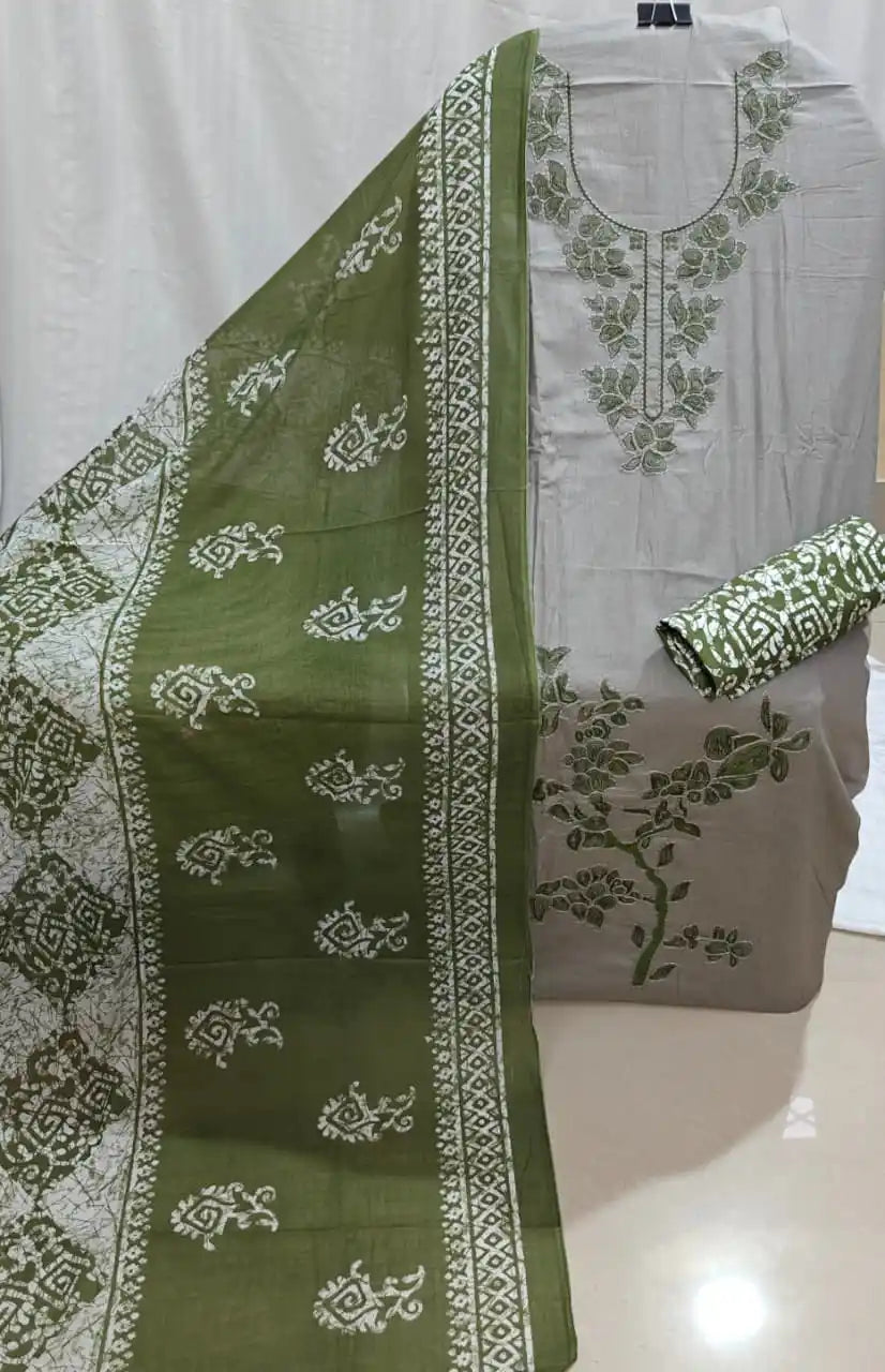 Olive Green Cotton Unstitched Dress Material By ASC