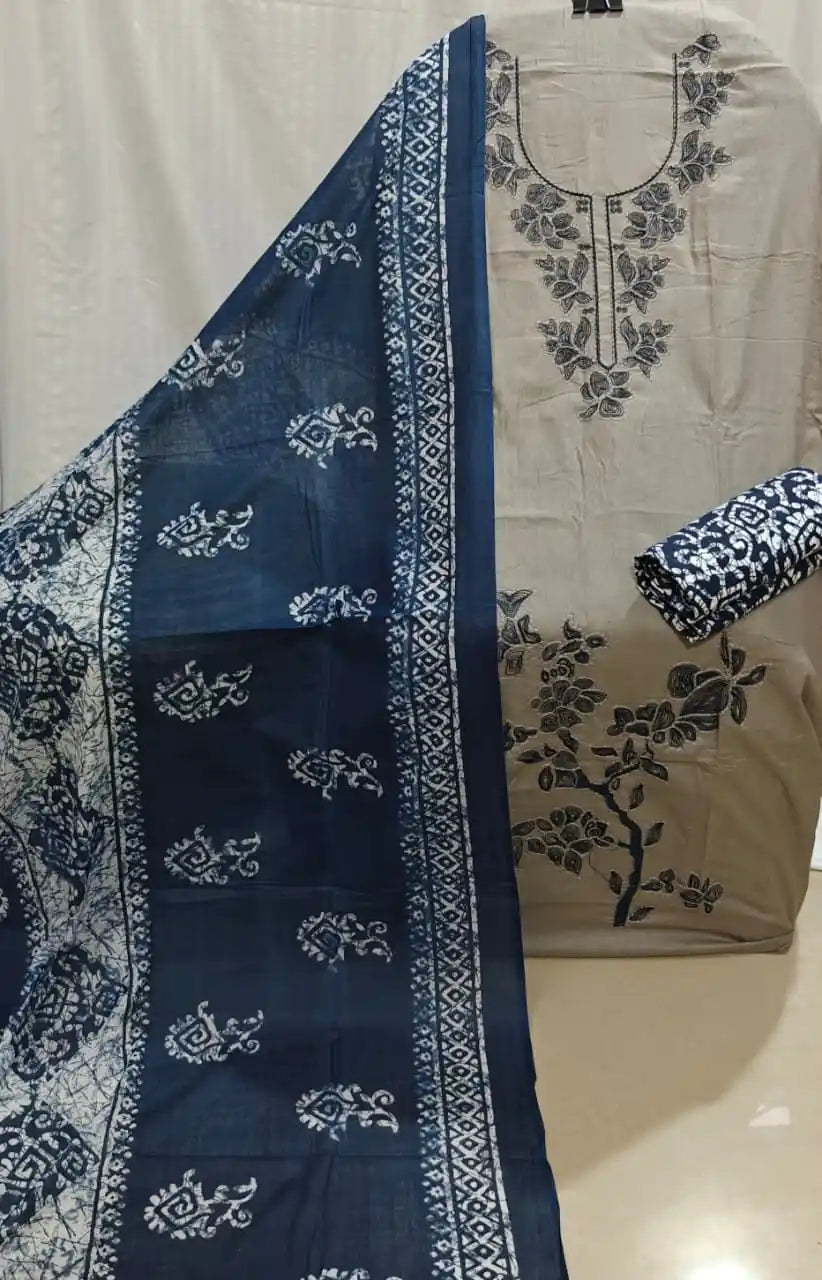 Navy Blue Cotton Unstitched Dress Material By ASC