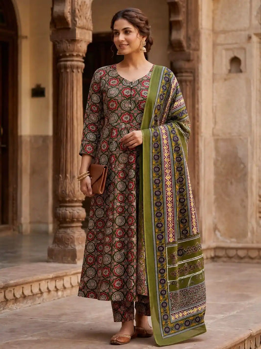 3-Piece Printed Cotton Anarkali Set By ASC