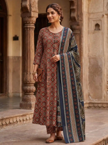 Cotton Anarkali Suit Set With Dupatta By ASC