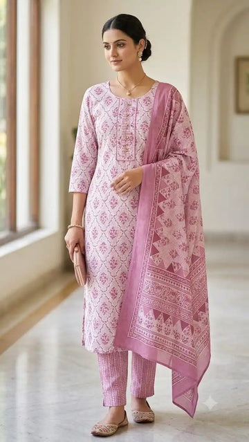 Onion Pink Cotton Suit Set By ASC