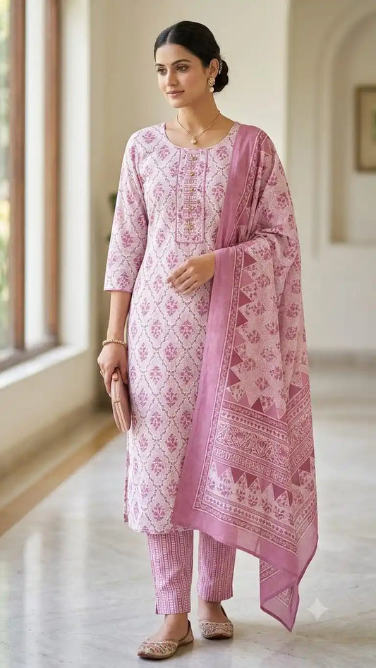 Onion Pink Cotton Suit Set By ASC