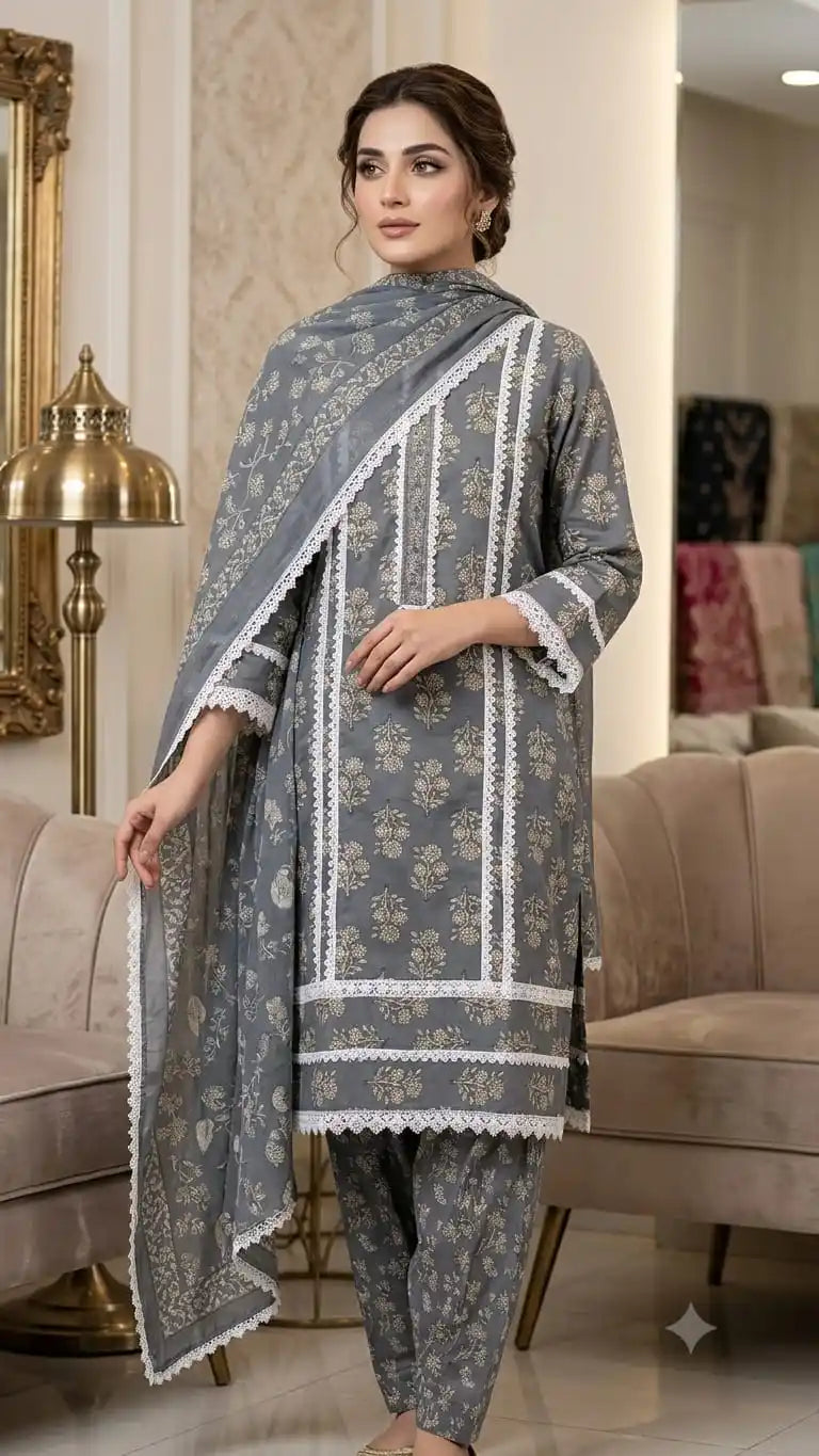 Floral Karachi Printed Lace work Salwar Suit by ASC