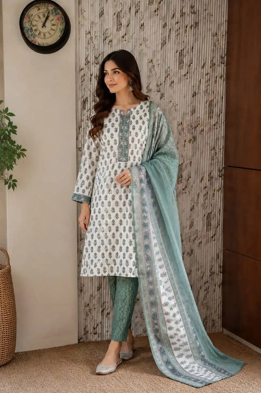 White green printed straight kurta set