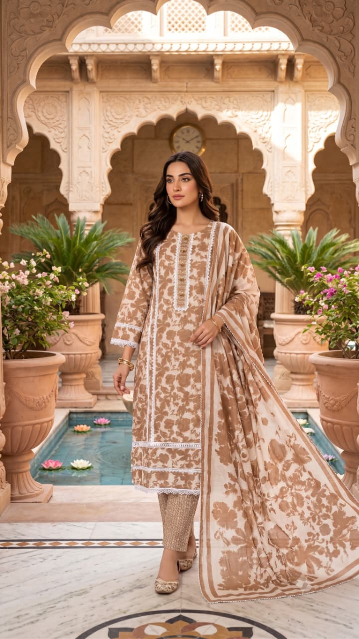 Self colour printed floral karachi suit