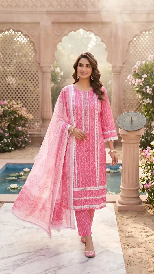 Blush pink karachi suit with embroidered neck line