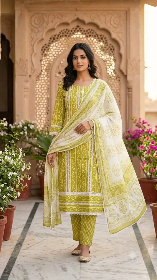 Dew Drop print with heavy lace work suit