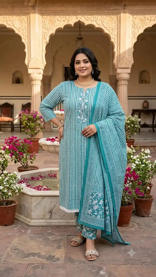 Green Grey suit with floral pant and dupatta