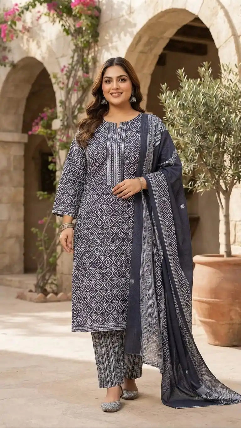 Classic Navy Blue Diamond Jaal kurta set