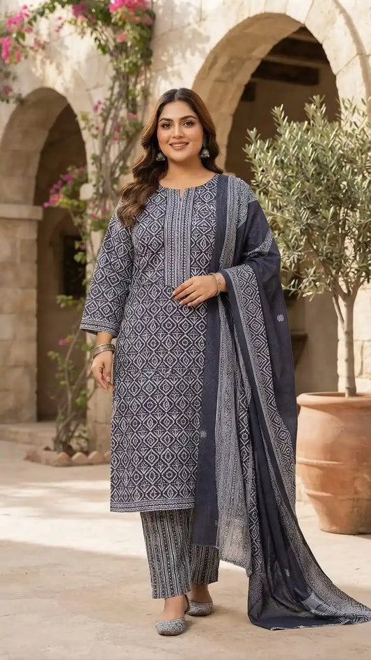 Classic Navy Blue Diamond Jaal kurta set