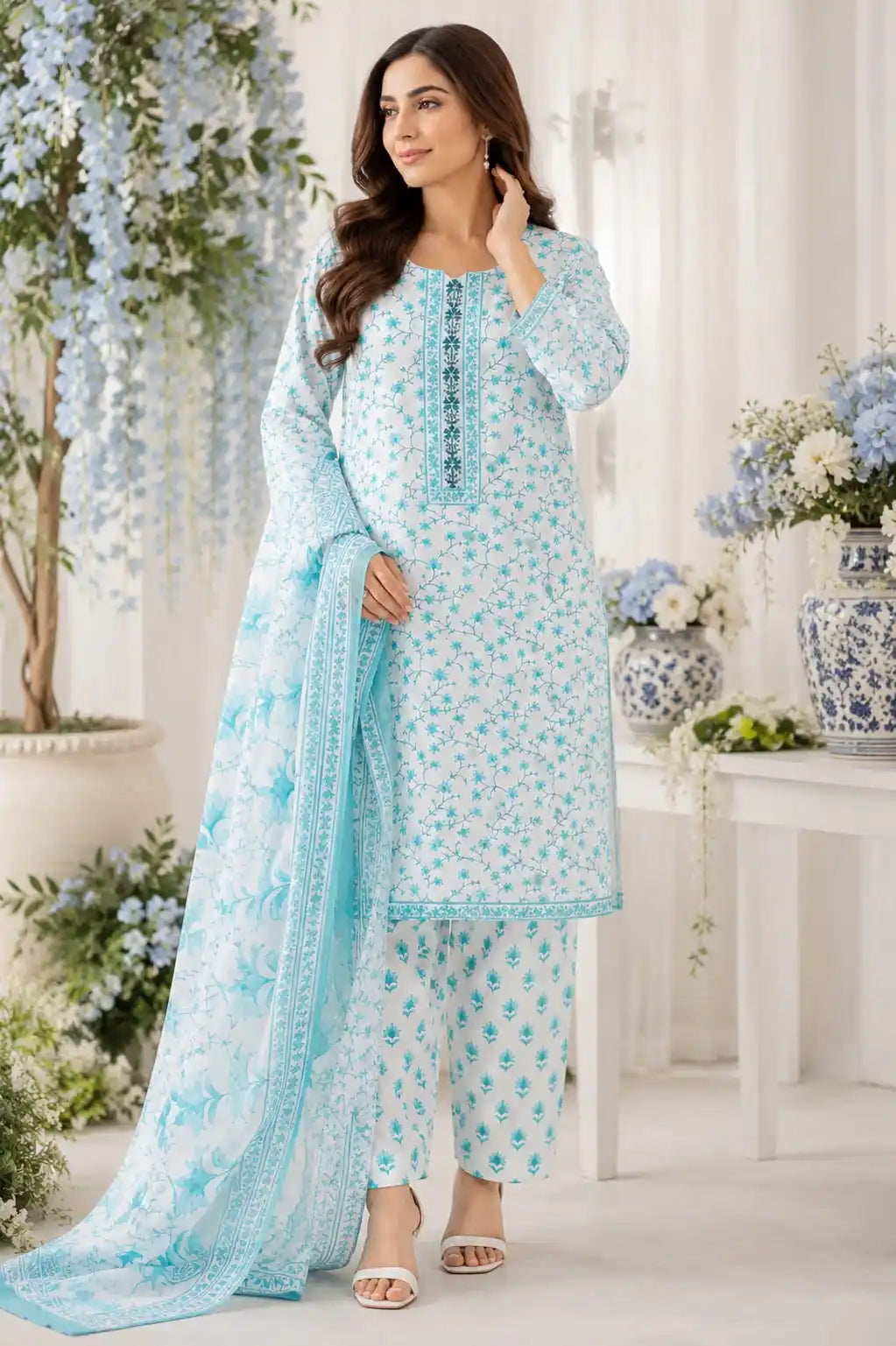 Jaal print straight cut suit