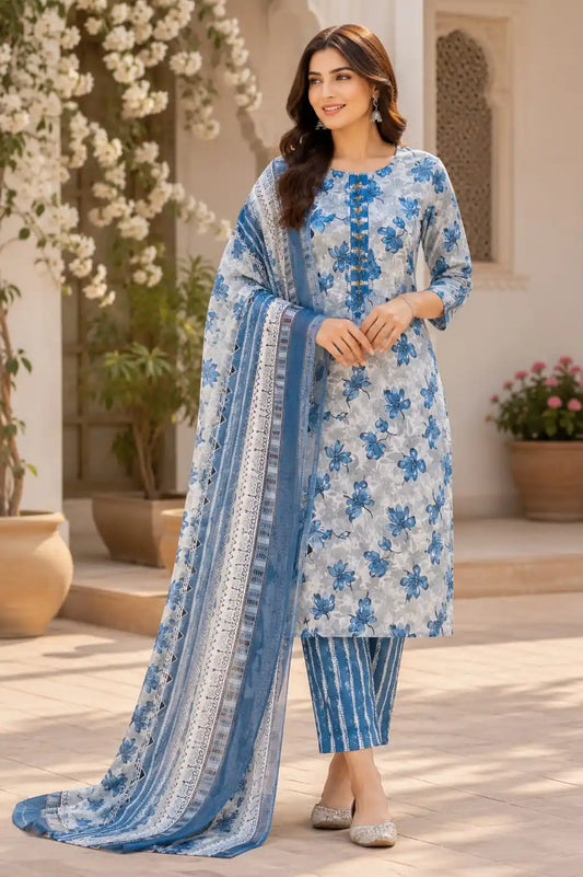 Blue classic block print pant set
