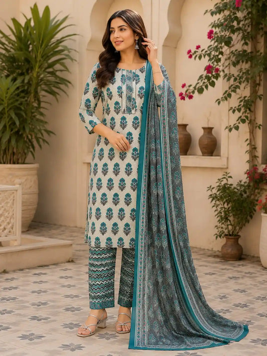 Blue printed boutique cotton pant set