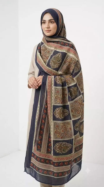 Light Mal Cotton Dupatta for Women - Floral Print 2.25 m (NAM55-G)