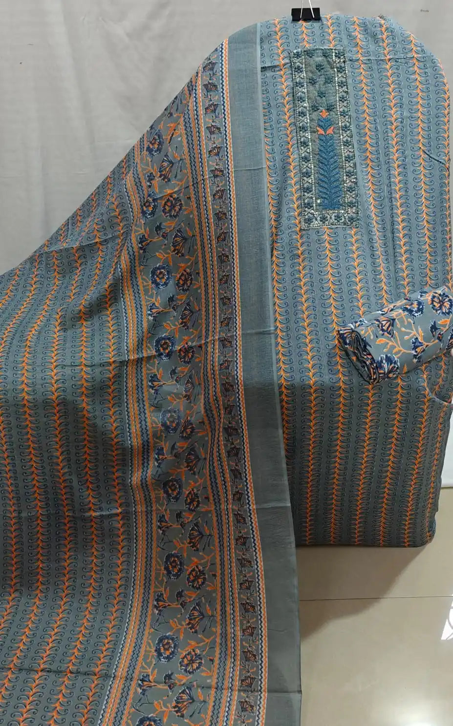 Slate Blue Floral Cotton Suit ASC Fashion Store