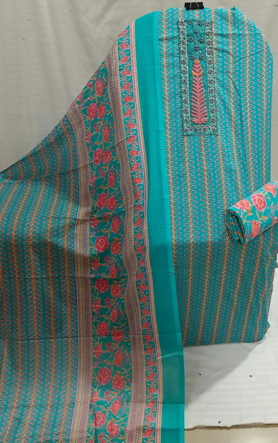 Blue Cotton Unstitched Dress Material By ASC