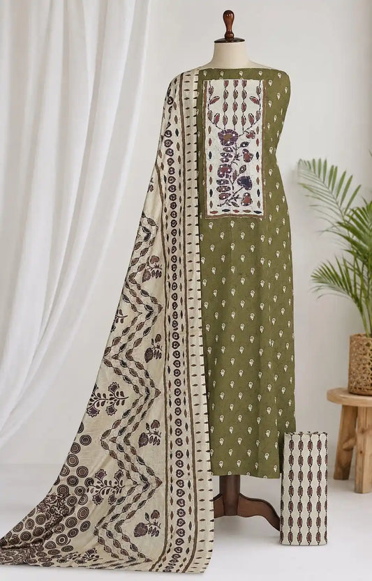 Mehendi Ajrakh Rayon Unstitched Suit By ASC
